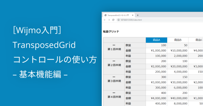 ［Wijmo入門］TransposedGridコントロールの使い方 – 基本機能編 –