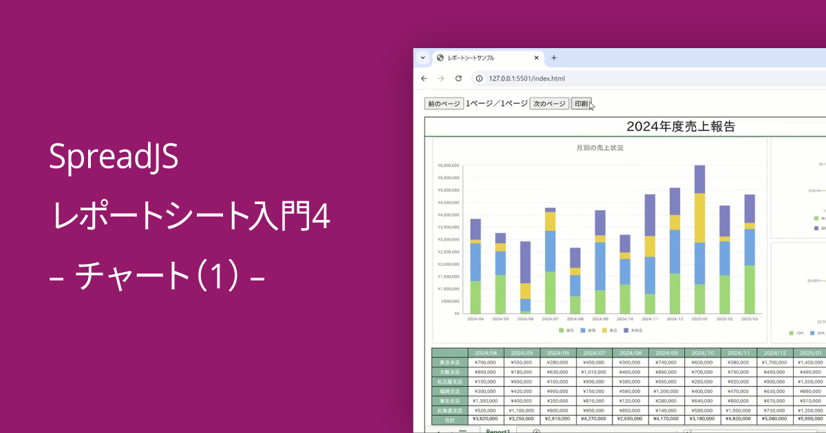 SpreadJS レポートシート入門4 - チャート（1） -