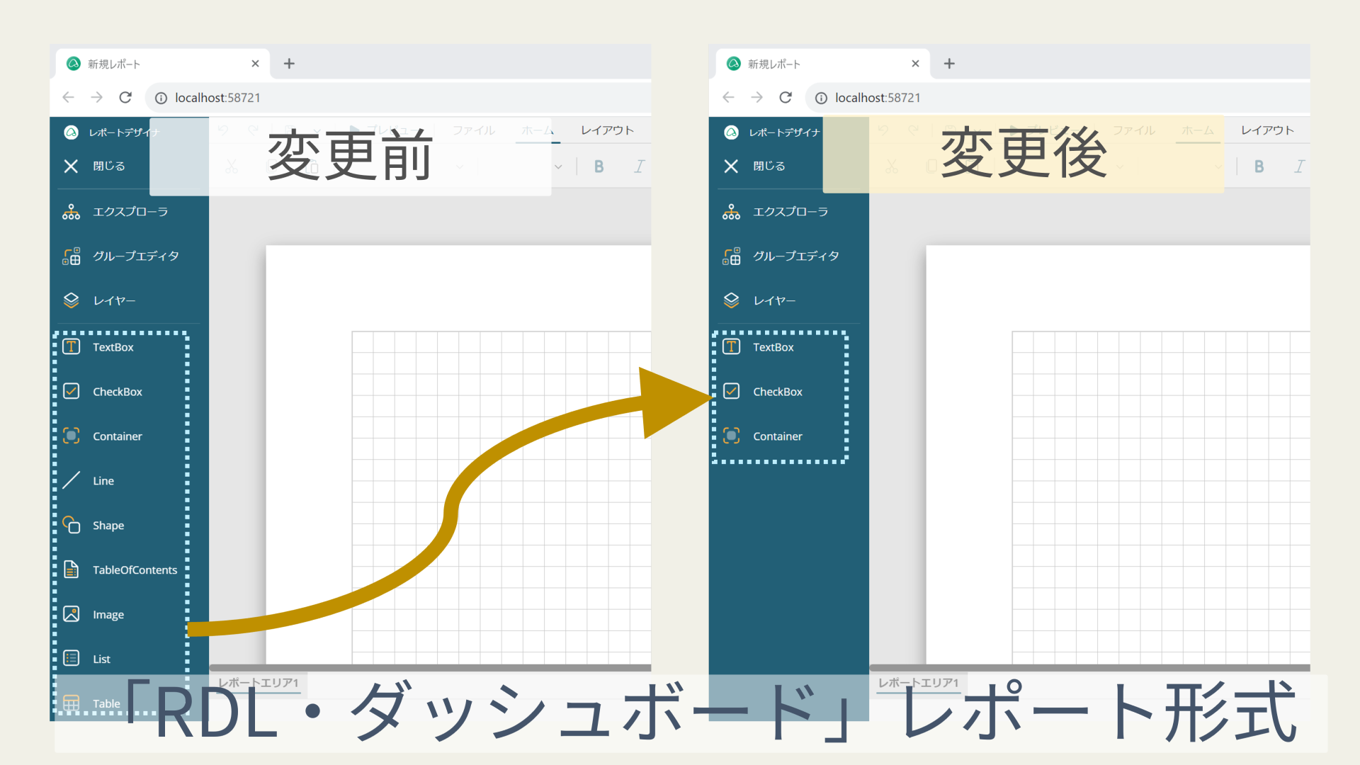 RDL・ダッシュボードのレポートコントロール表示制御