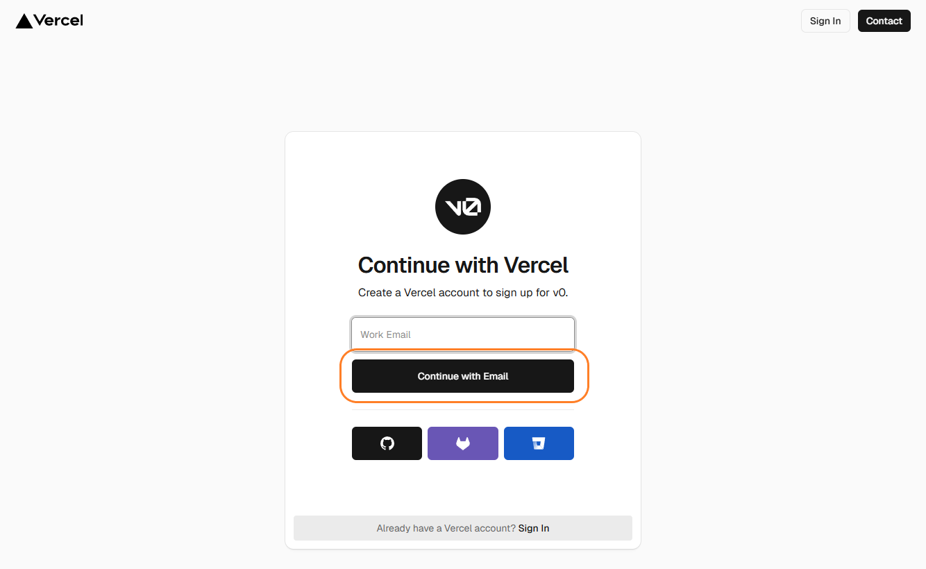v0のアカウント登録ページ