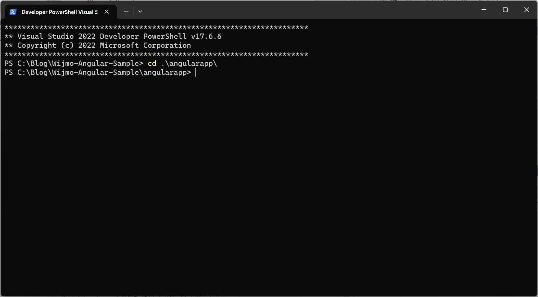 Angularアプリのプロジェクトフォルダ配下に移動