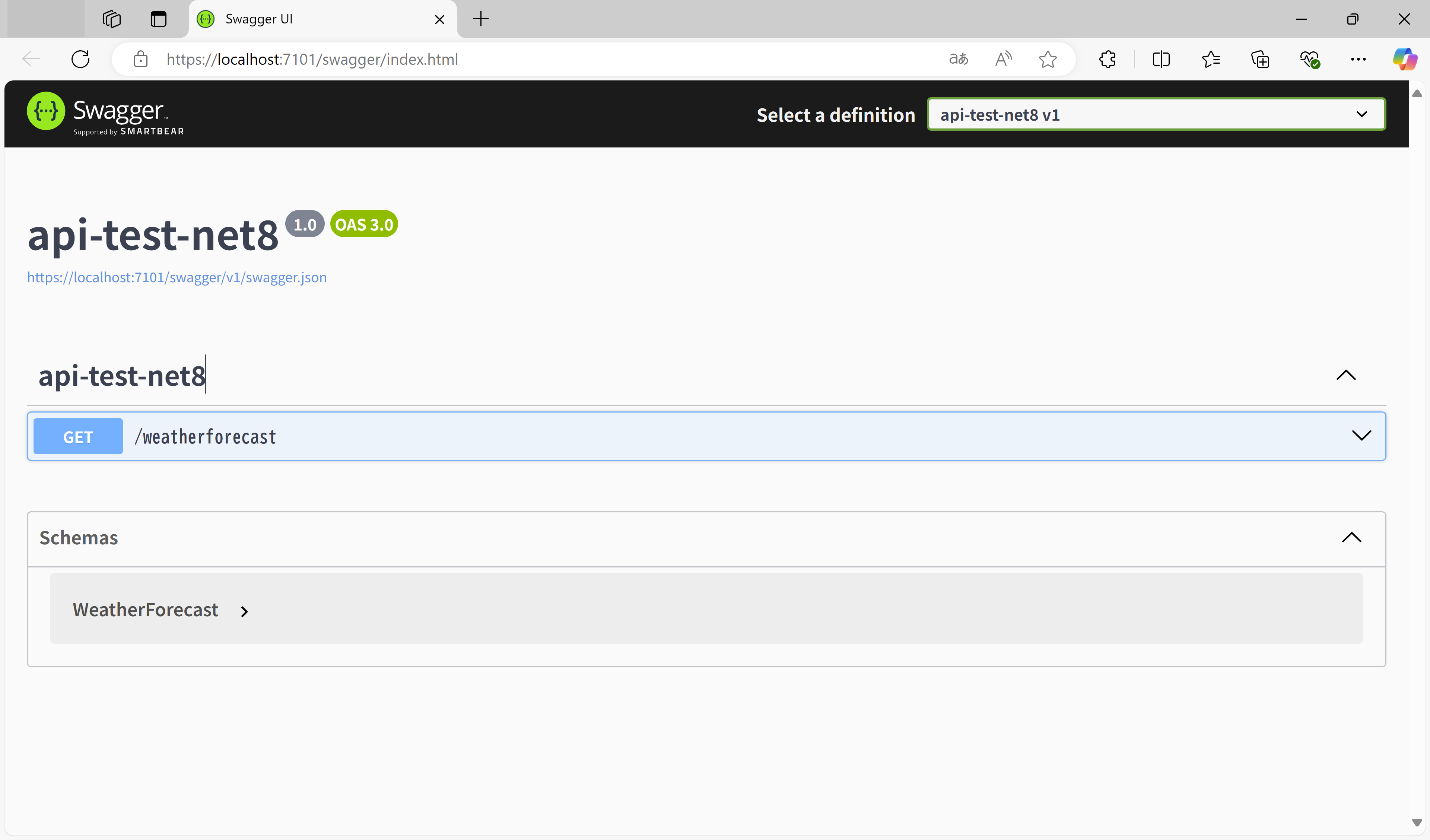 .NET 8のプロジェクトテンプレートで自動生成されたSwagger UI