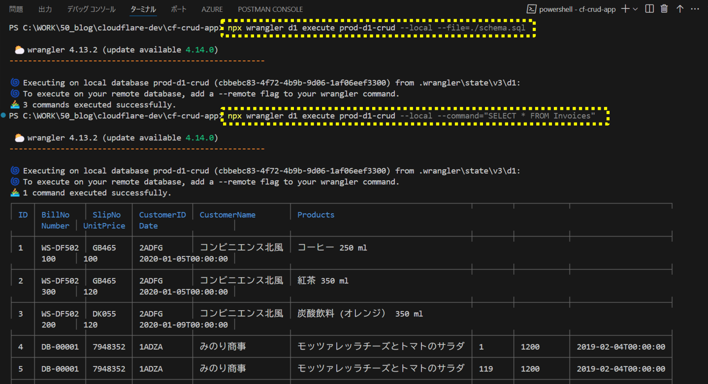 D1テーブルの作成