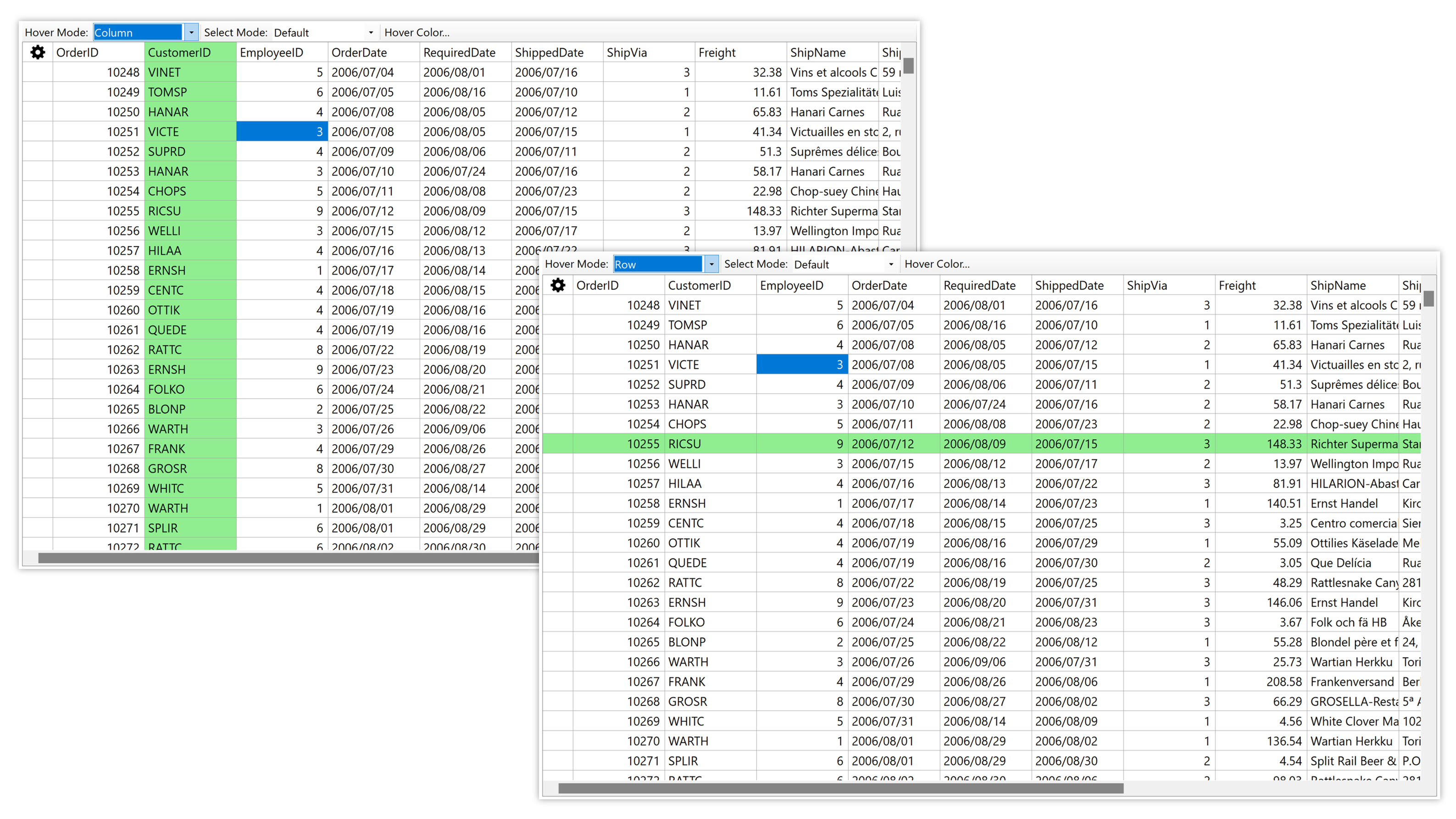 FlexGridの強化（Windows Forms、ホバースタイル）