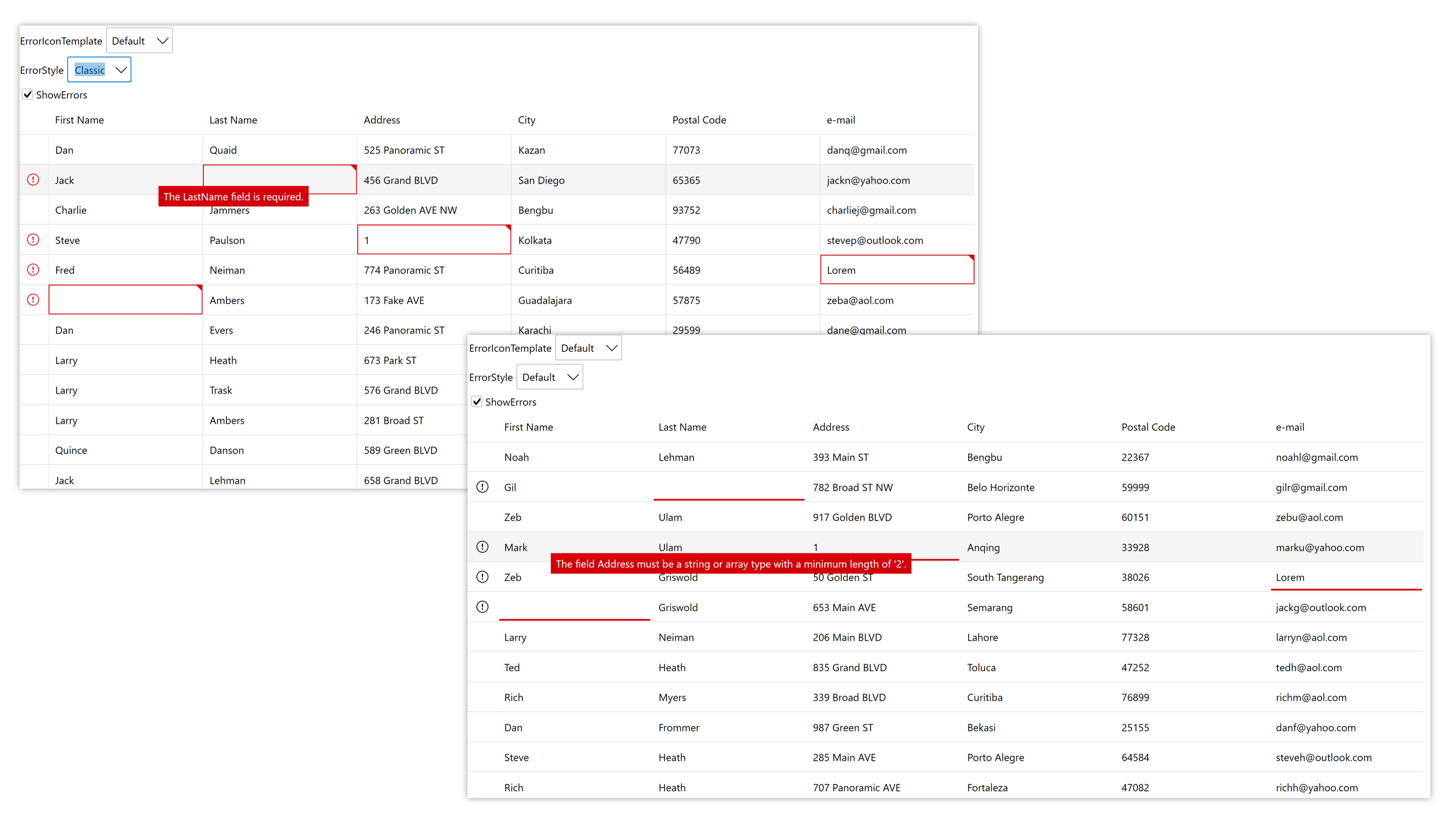 FlexGridの強化（WPF、検証とエラースタイルの追加）