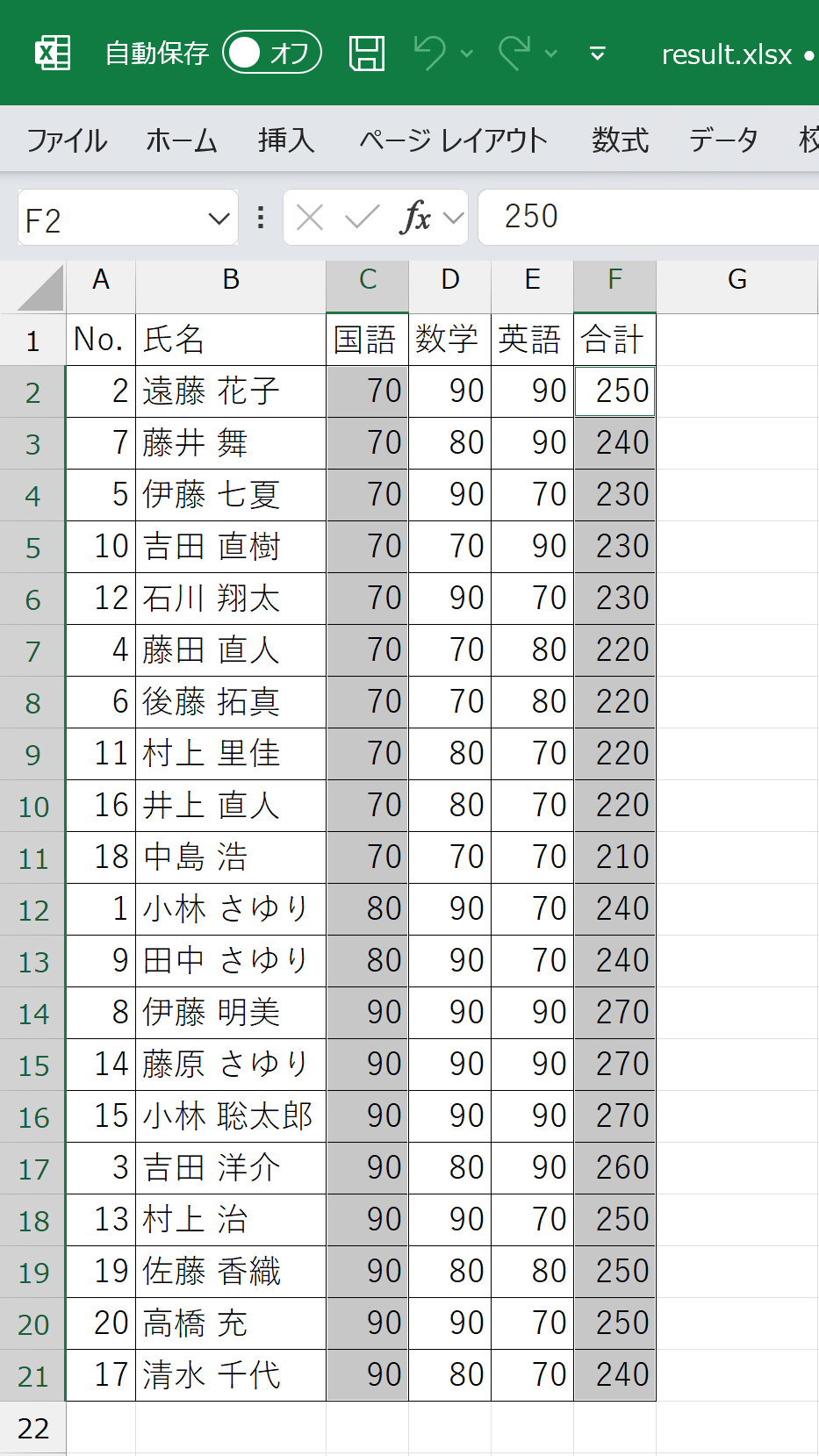 セル範囲を複数列の値でソートする（テンプレート構文）