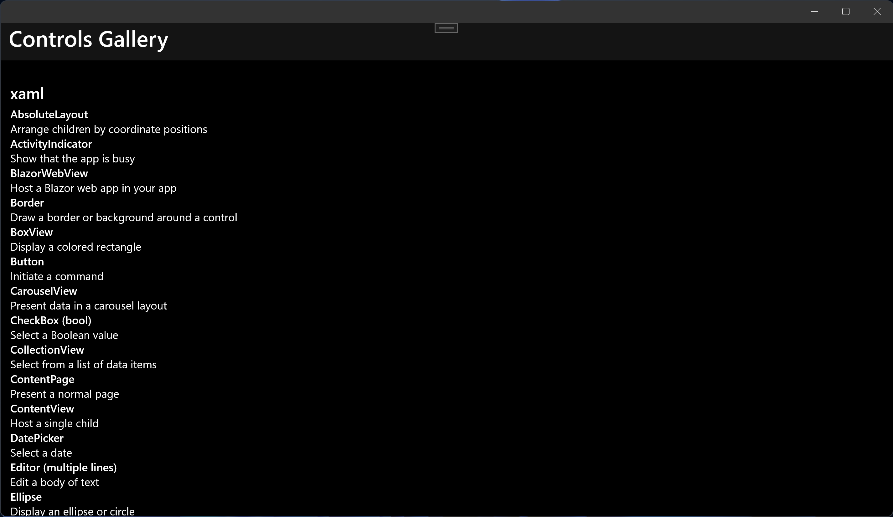 .NET MAUI
Demos - Control Gallery