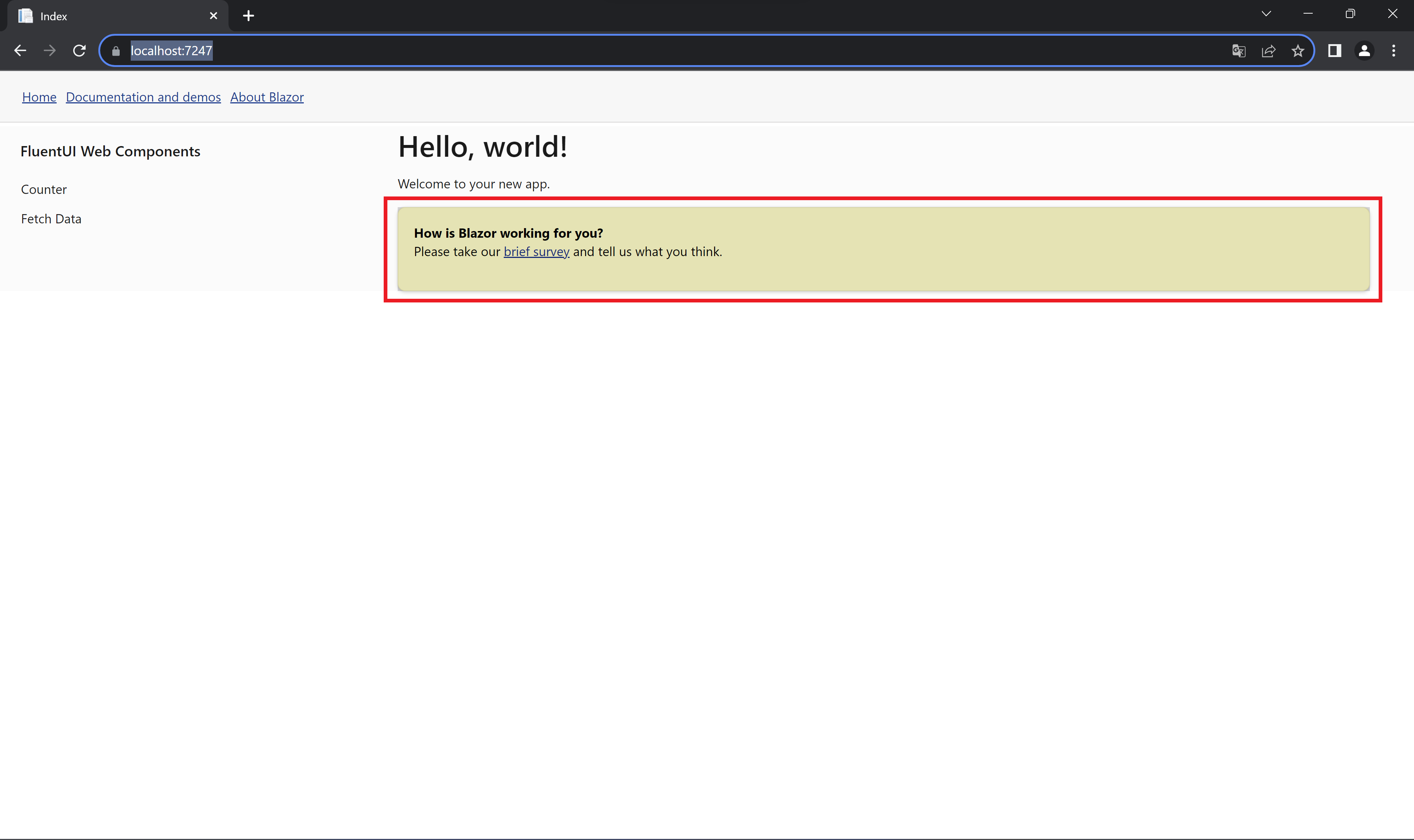 各ページで使用されているFluent UI Blazorコンポーネント（Index.razor）