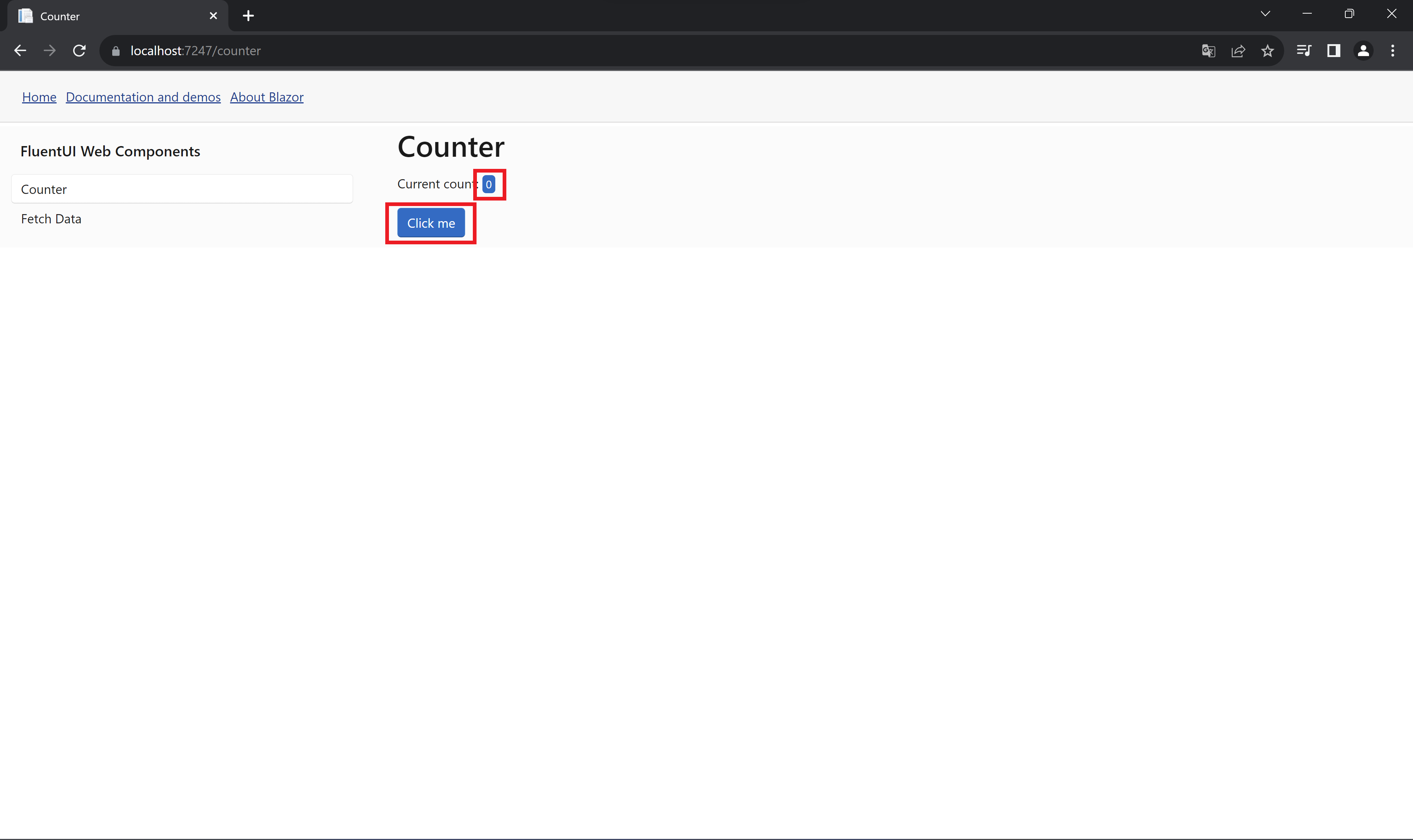 各ページで使用されているFluent UI Blazorコンポーネント（Counter.razor）