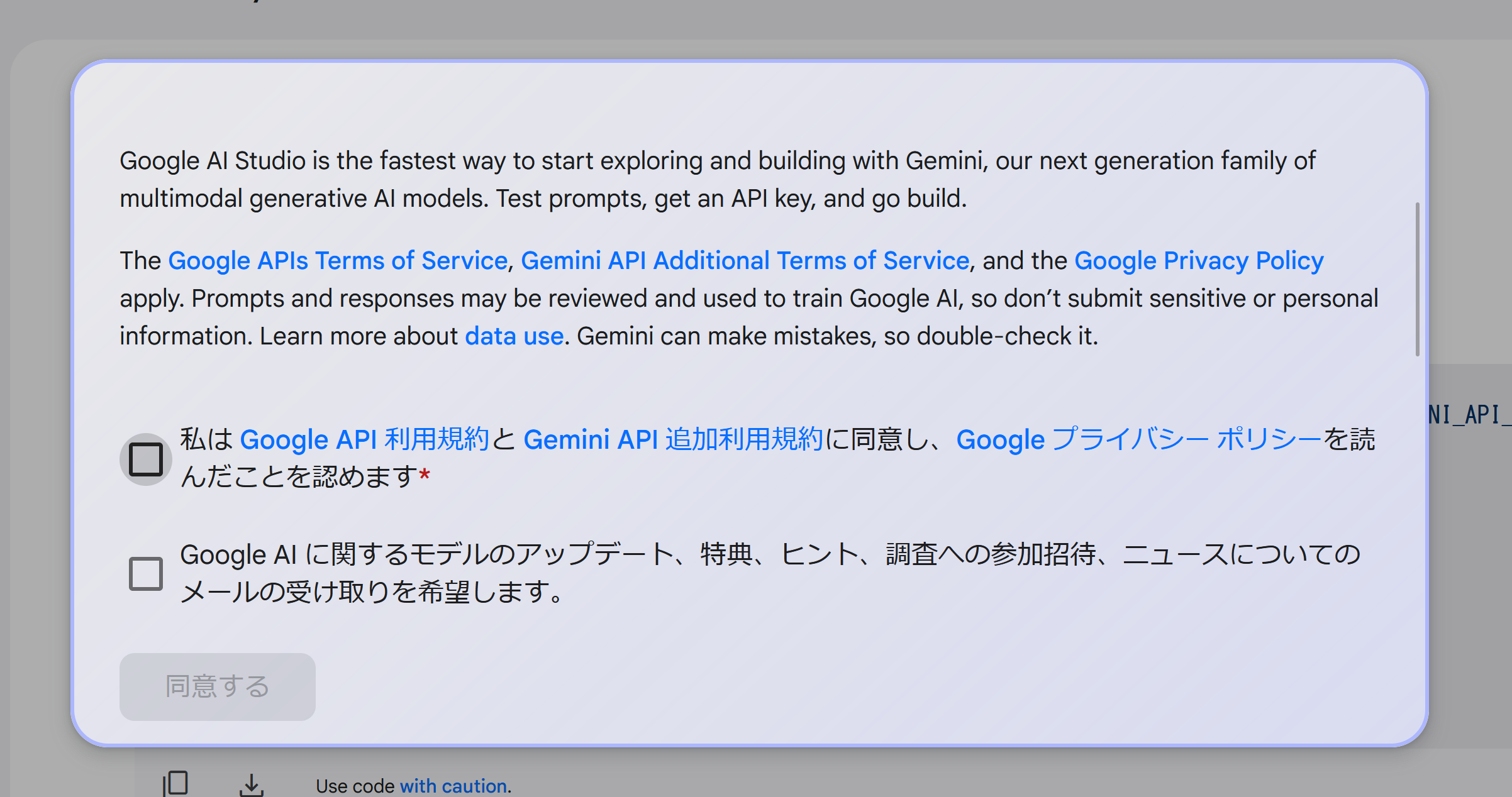 Google APIの利用規約に同意