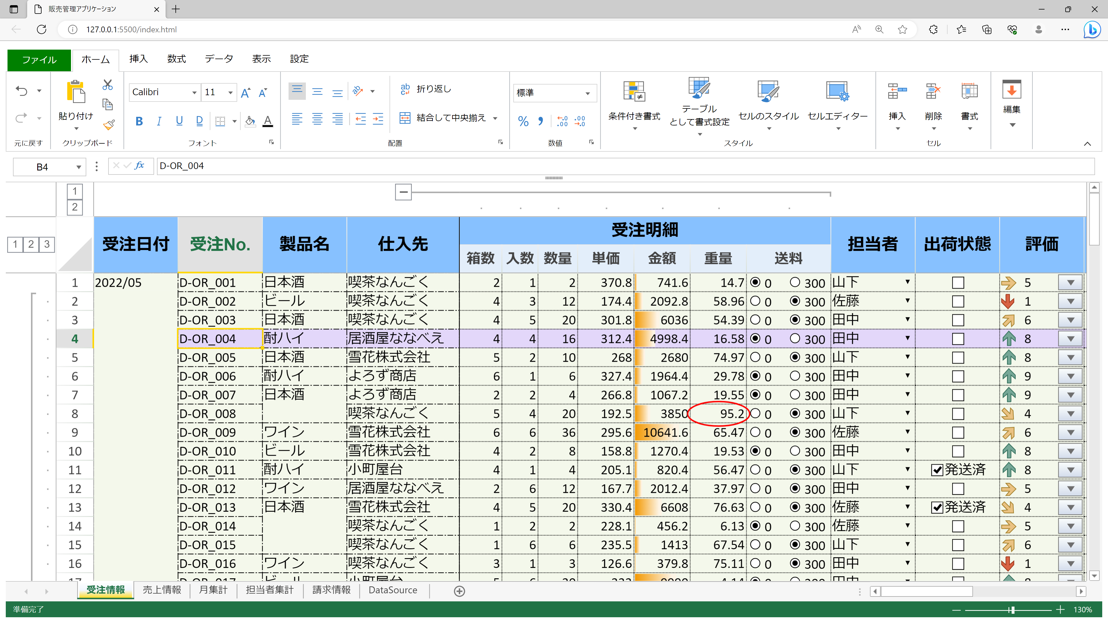 SpreadJSで作成したWebアプリケーションの例