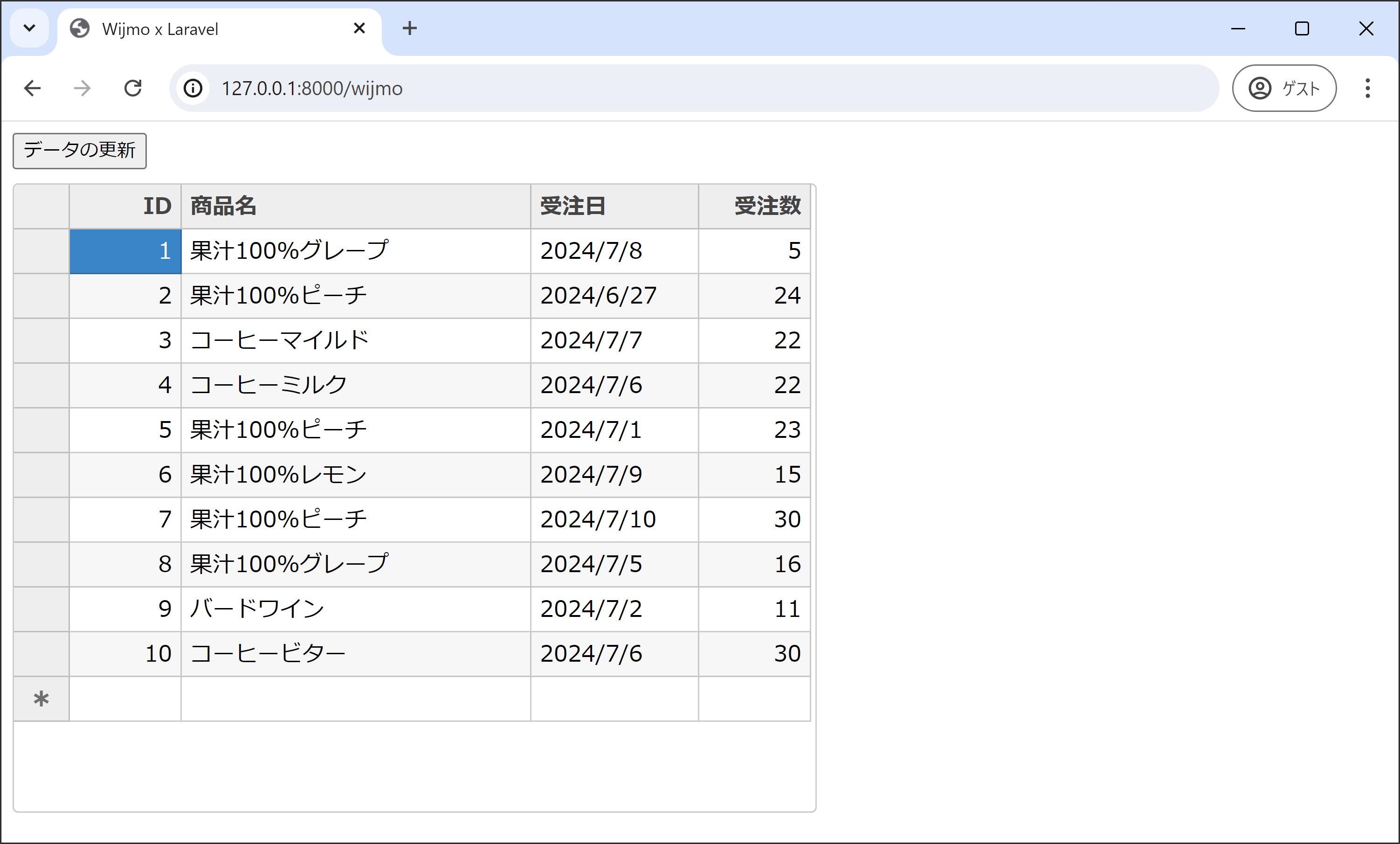 FlexGridにデータの表示