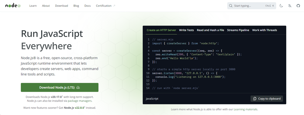 Node.jsダウンロードの画面