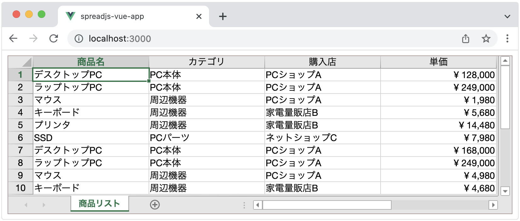 VueとSpreadJSで実現するデータバインド