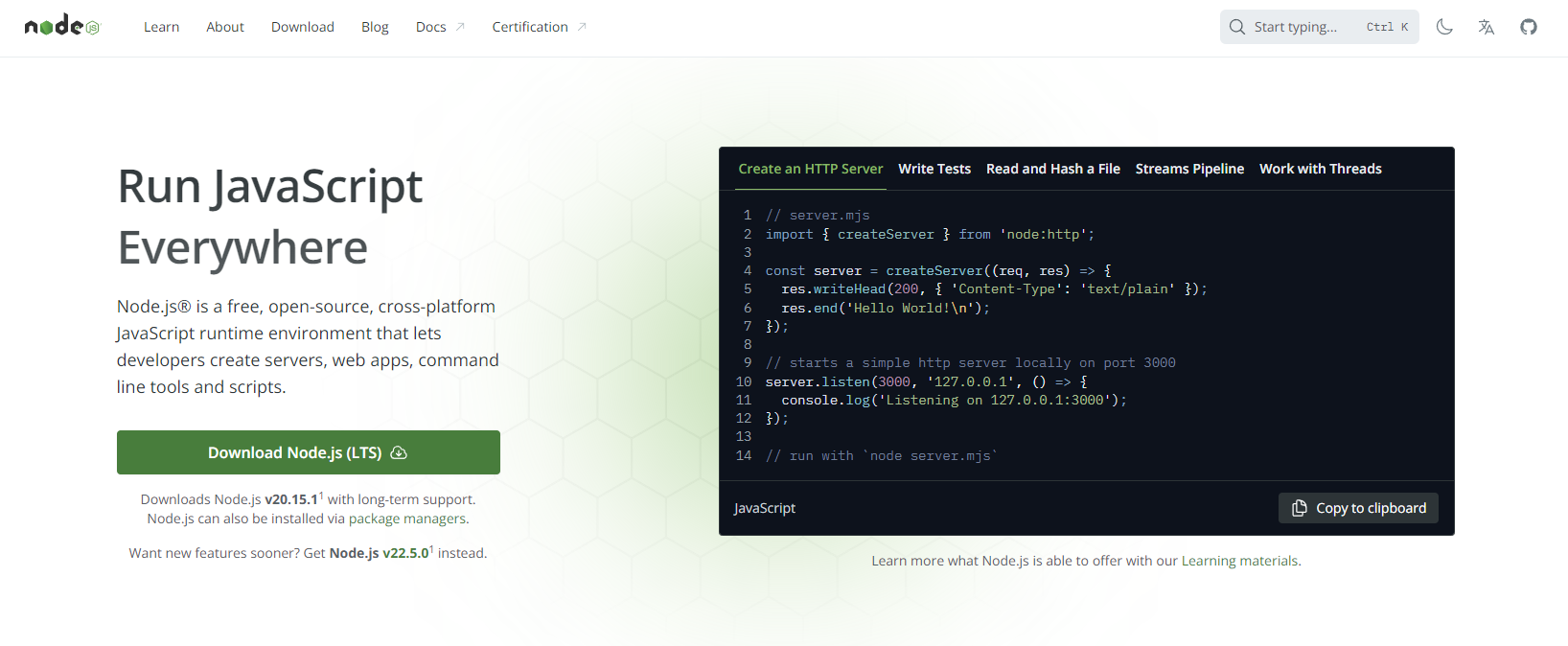 Node.jsダウンロードの画面