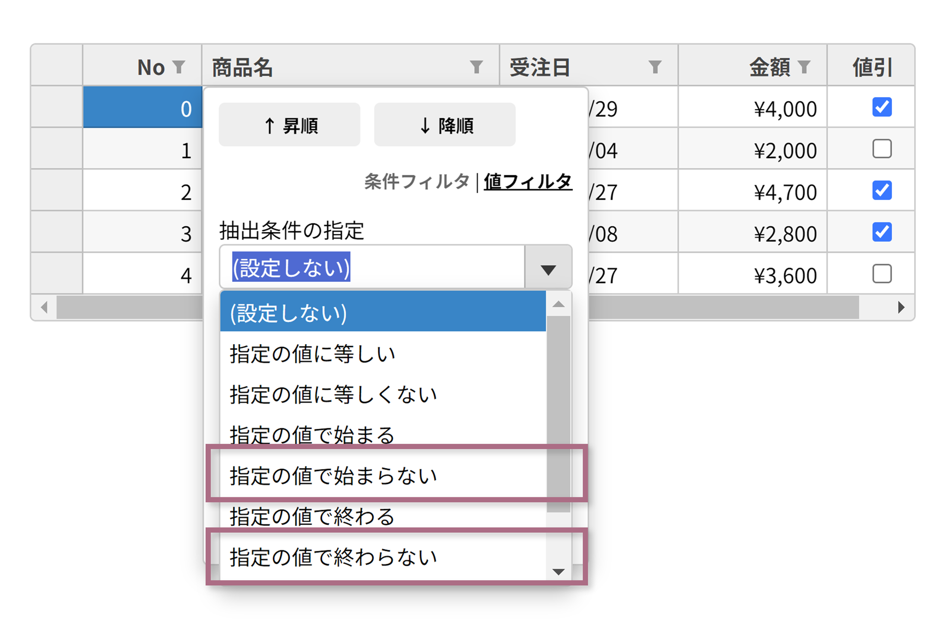 条件フィルタで選択できる抽出条件を追加