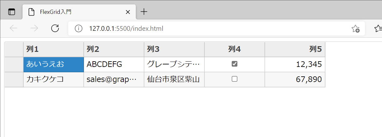 FlexGridにデータの表示