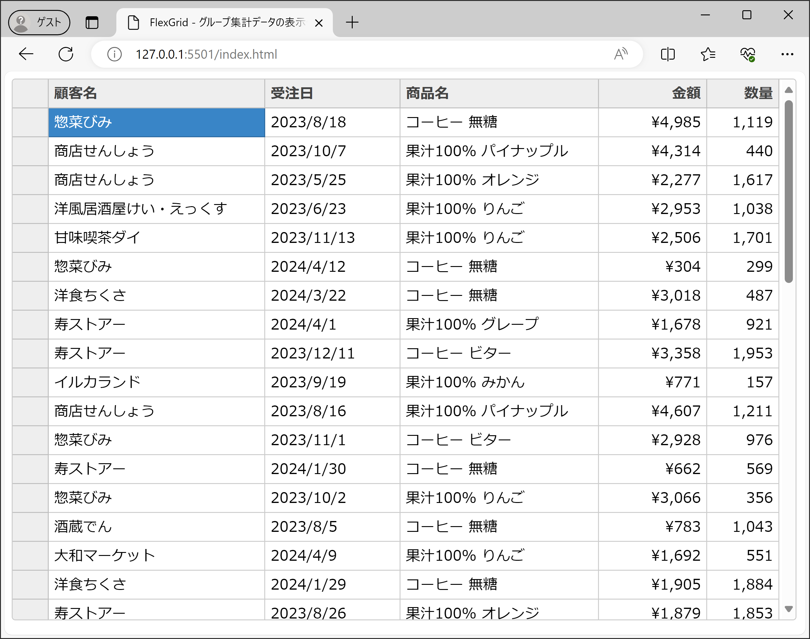 FlexGridの表示