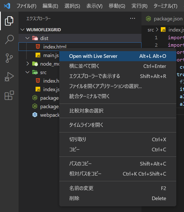 Live Serverで実行