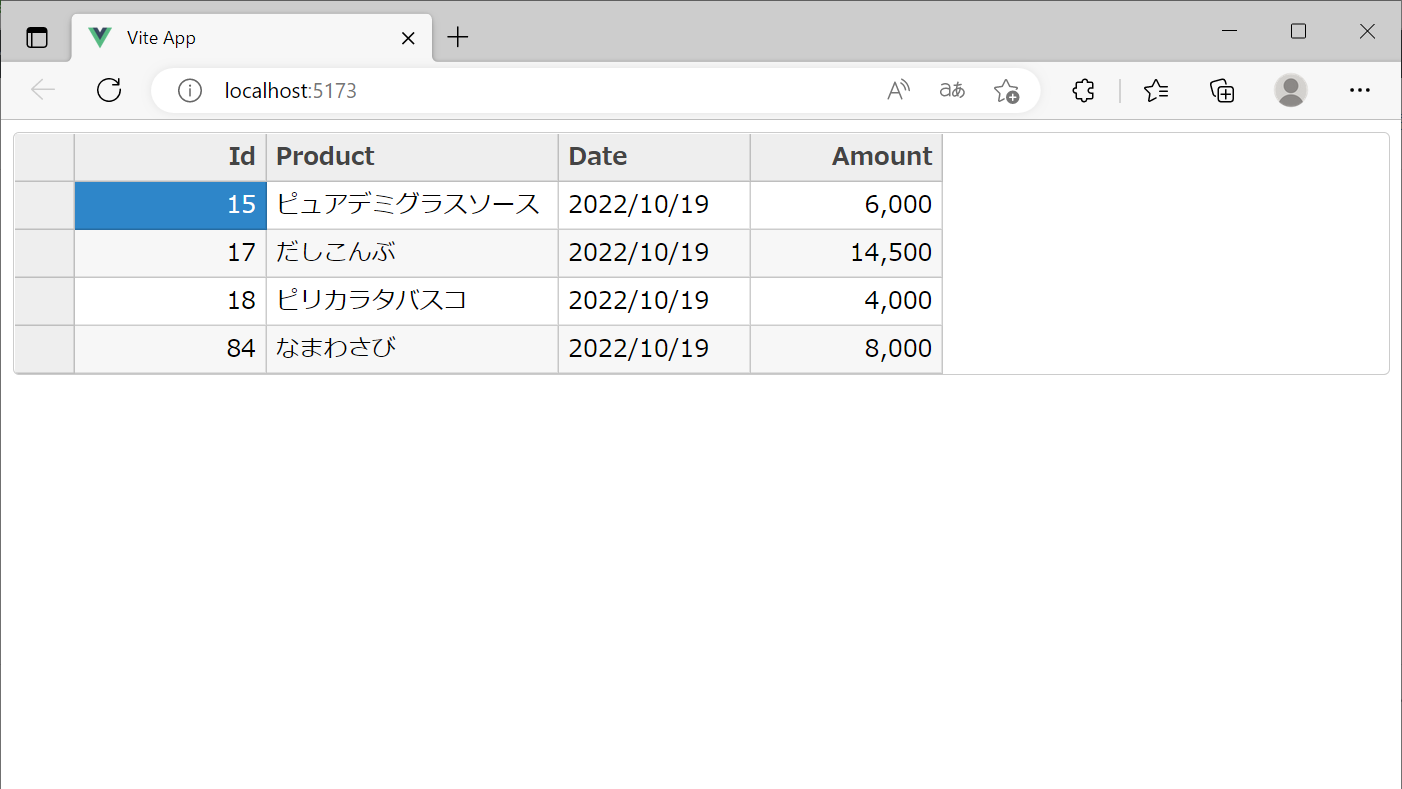 VueアプリケーションでWijmoのFlexGridを表示
