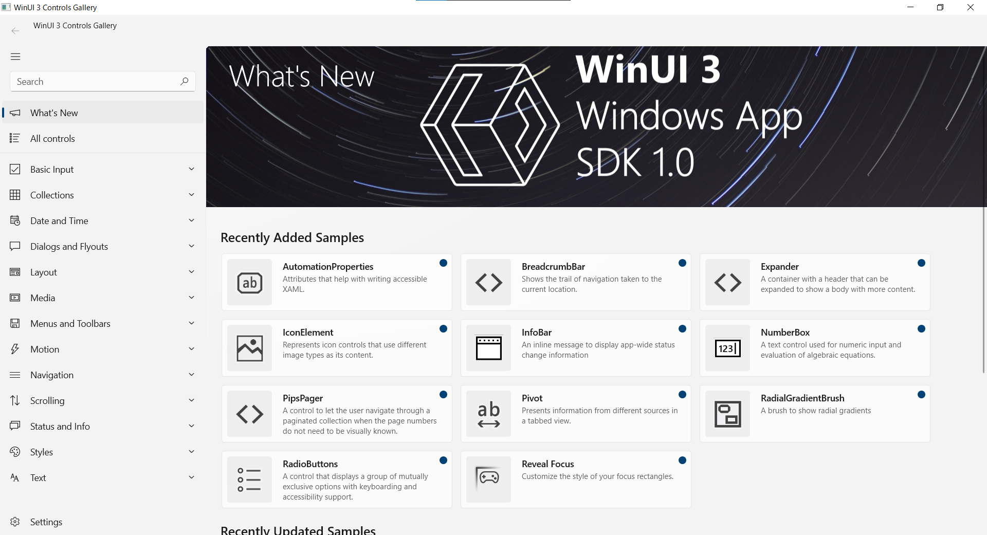 WinUI 3 Controls Gallery