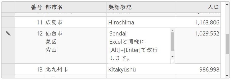 複数行テキストの入力