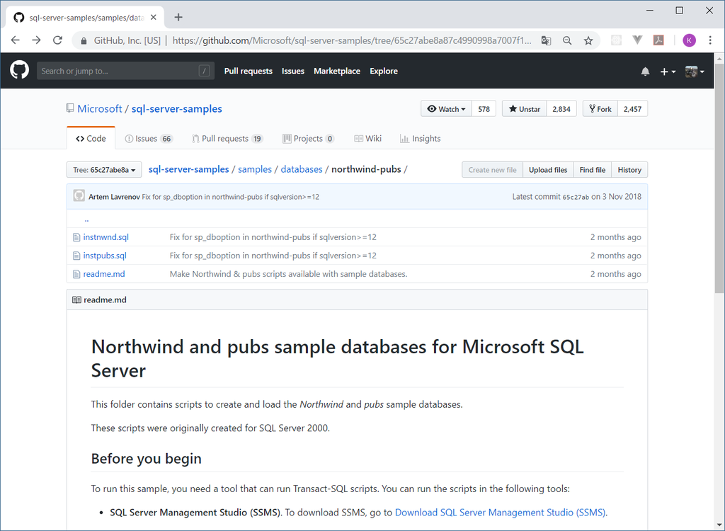 GitHubよりNorthwindをダウンロード
